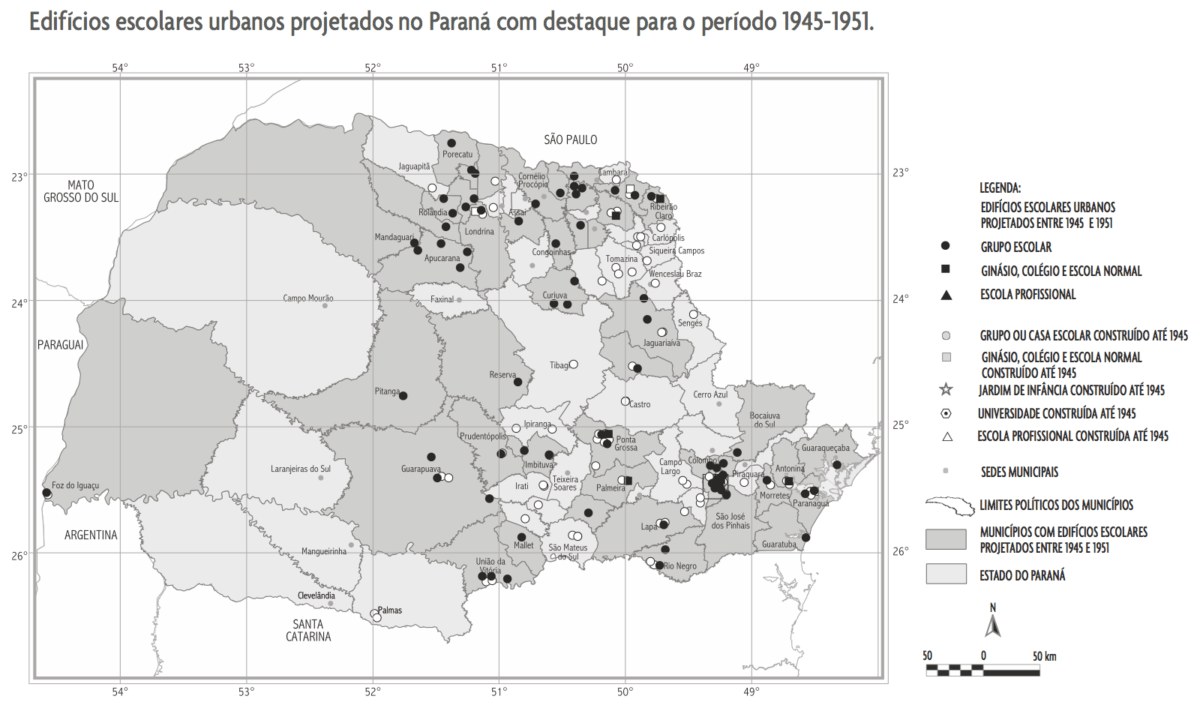 Edifícios escolares construídos no Paraná entre 1945 e 1951.