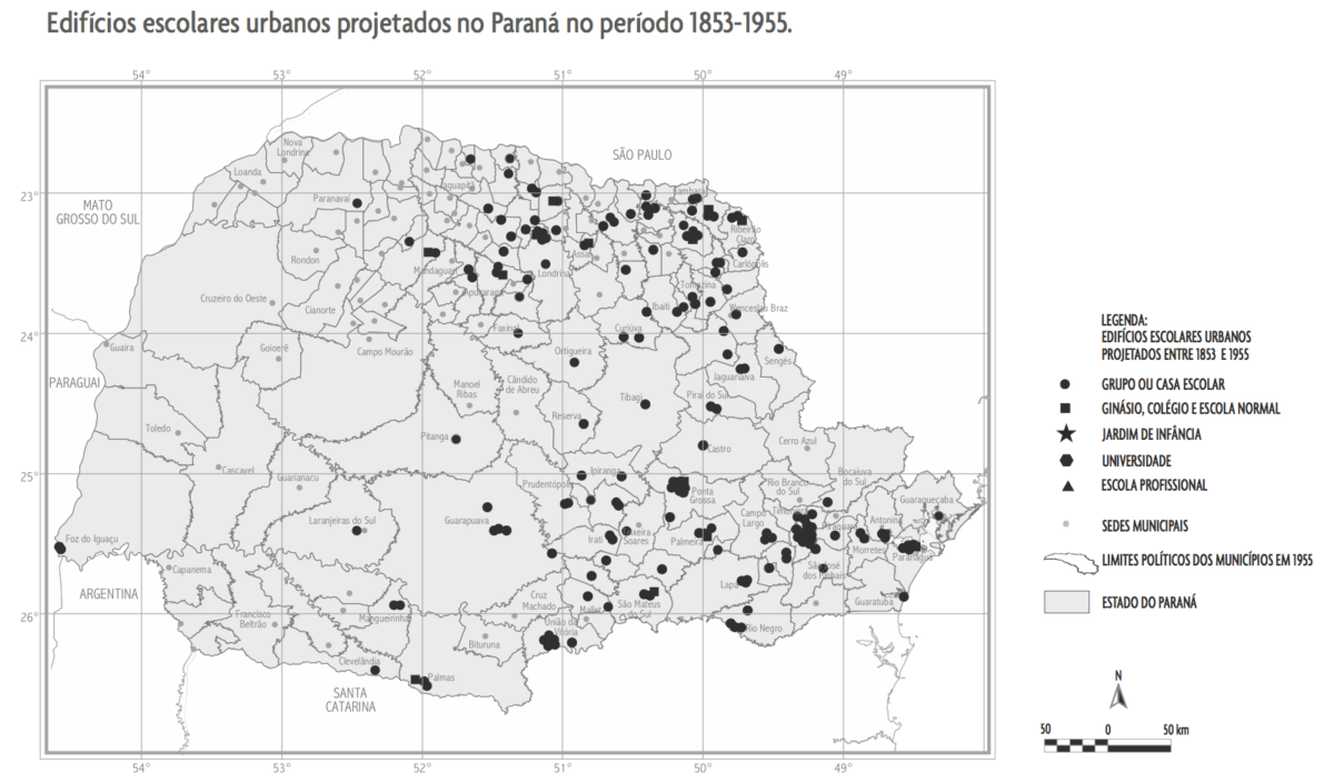 Edifícios escolares urbanos projetados no Paraná no período 1853-1955