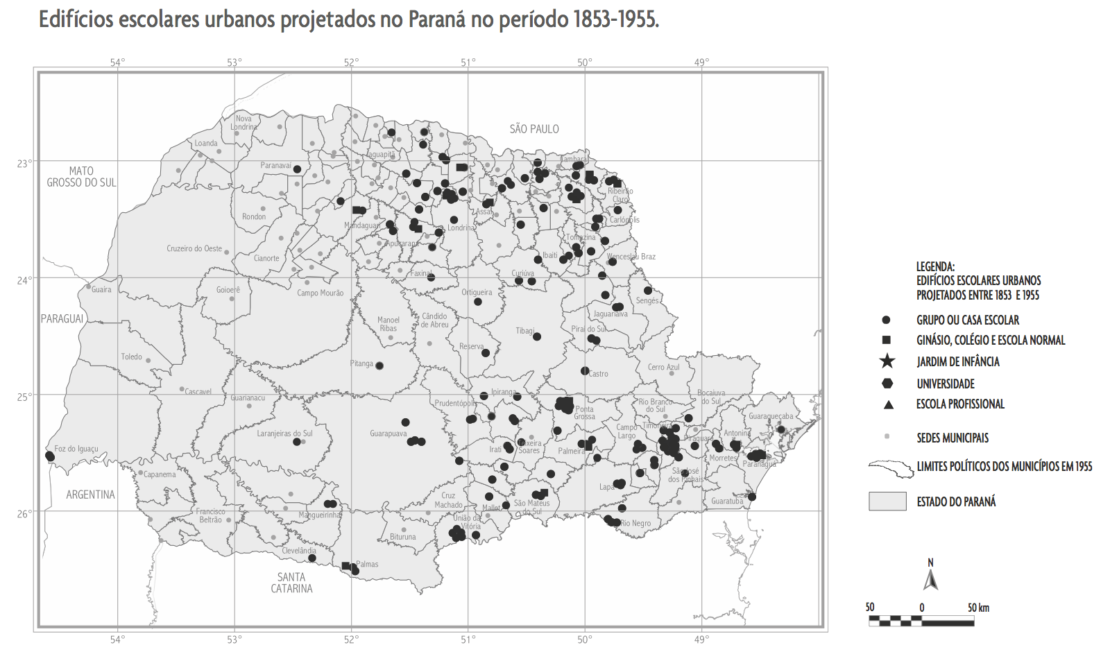 Edifícios escolares urbanos projetados no Paraná no período 1853-1955