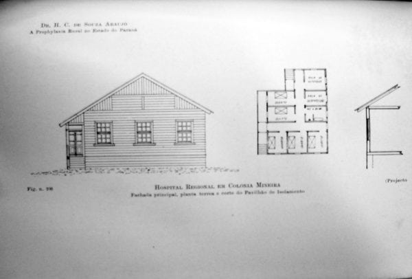 5 – Fachada, planta e corte do Pavilhão de Isolamento.