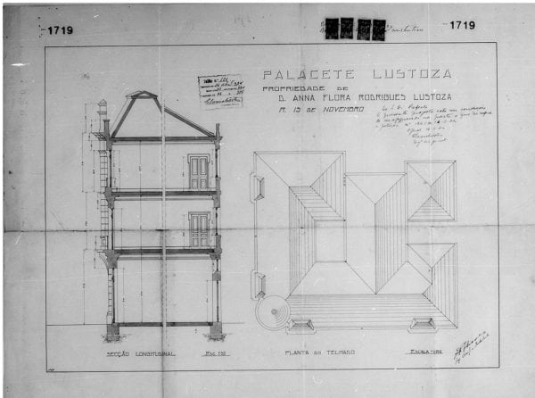 2 – Planta do telhado e corte longitudinal.