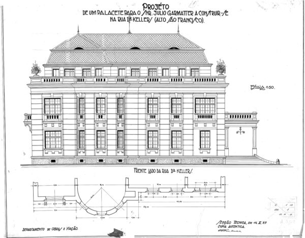 Fachada frontal do Palacete Garmatter - 1937.