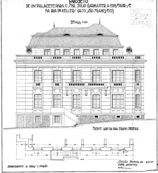 Fachada lateral direita do Palacete Garmatter - 1937.