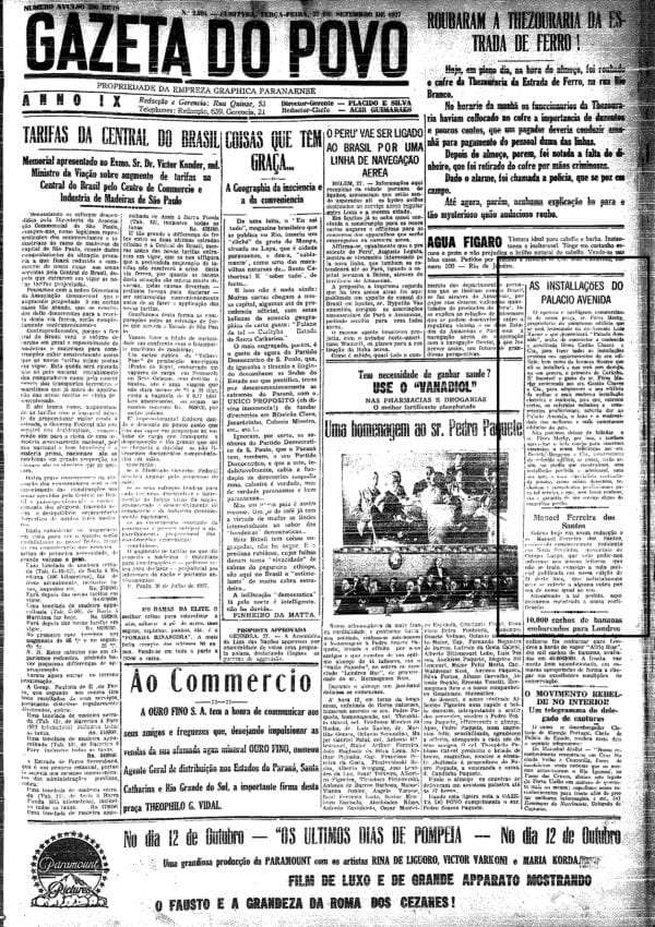 Matéria sobre o Palácio Avenida em 1927.