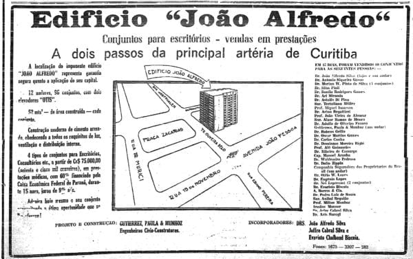 Anúncio de venda das unidades do Edifício João Alfredo em 1944.