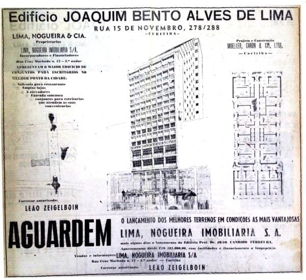 Anúncio de venda das unidades do Edifício Joaquim Bento Alves de Lima em 1951.