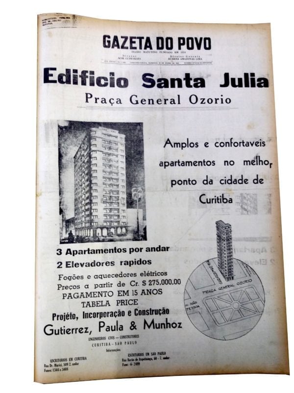 Anúncio de venda dos apartamentos do Edifício Santa Júlia em 1946.