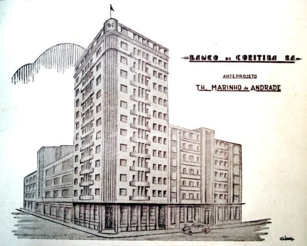 Perspectiva do Edifício do Banco de Coritiba, desenho de 1947.