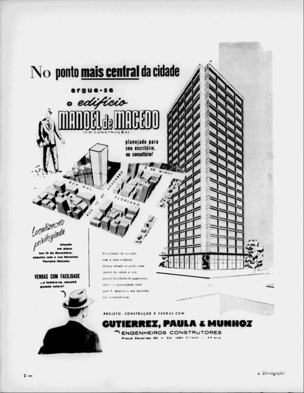 Anúncio de venda das unidades do Edifício Manoel de Macedo em 1955.