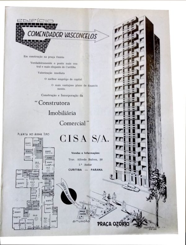 Anúncio de venda dos apartamentos do Edifício Comendador Vasconcelos em 1955.