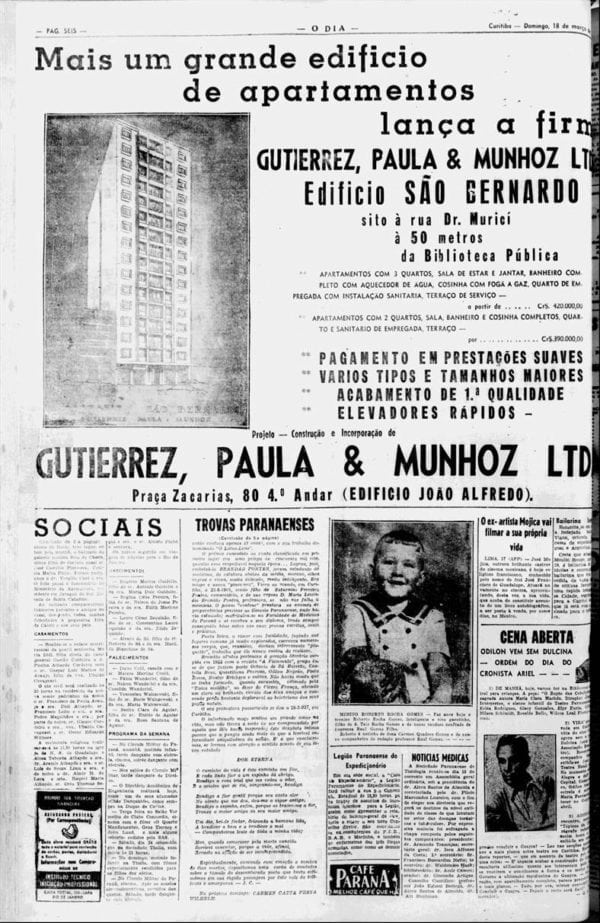 Anúncio de venda dos apartamentos do Edifício São Bernardo em 1956.