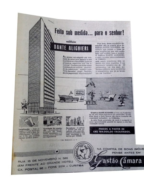 Anúncio de venda das unidades do Edifício Dante Alighieri em 1954.