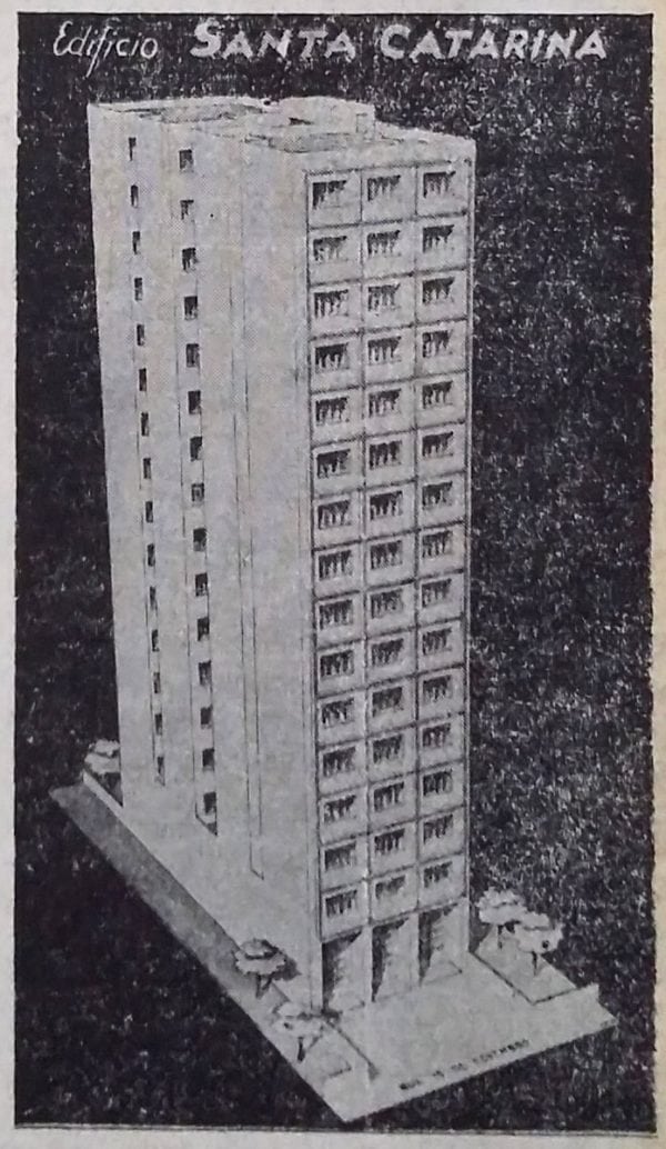 Anúncio de venda dos apartamentos do Edifício Santa Catarina em 1954.