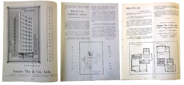 Anúncio de venda dos apartamentos do Edifício Santa Inês em 1954.