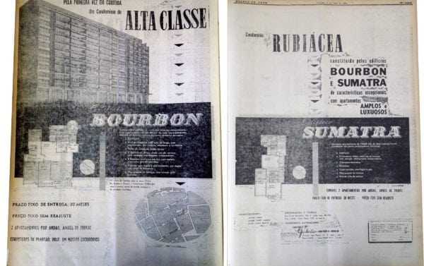 Anúncio de venda dos apartamentos do Condomínio Rubiácea em 1958.