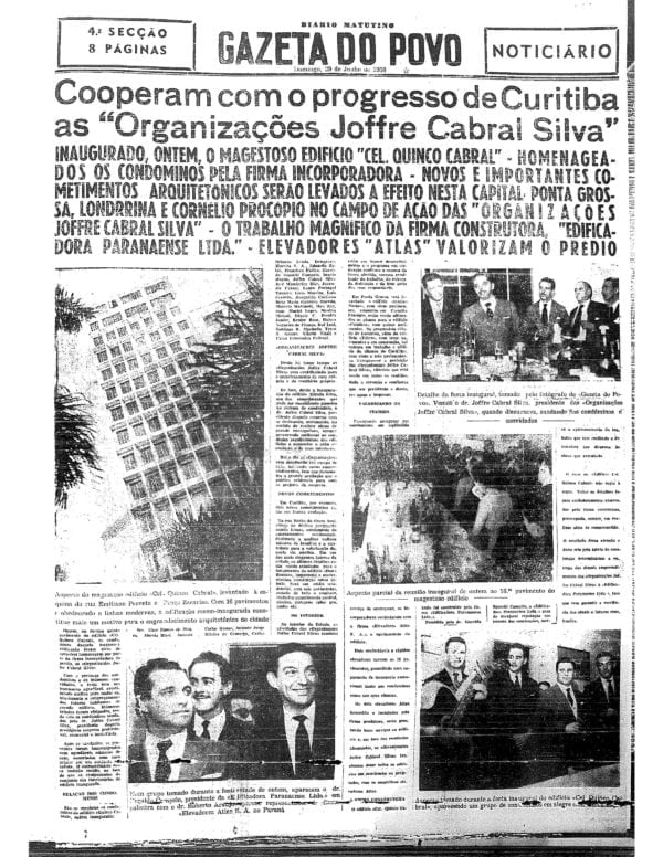 Matéria sobre a inauguração do Edifício Coronel Quinco Cabral em 1958.