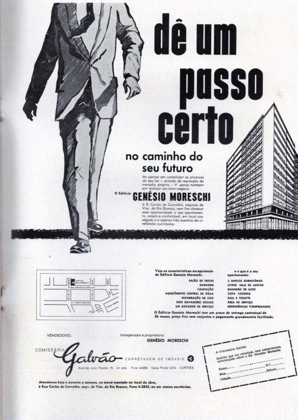 Anúncio de venda dos apartamentos do Edifício Genésio Moreschi em 1959.