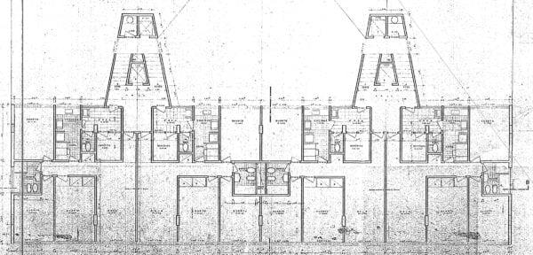 Planta do pavimento-tipo do Edifício do IAPI; desenho de 1959.