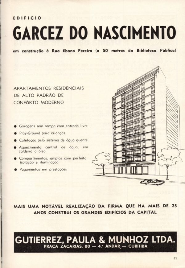 Anúncio de venda dos apartamentos do Edifício Garcez do Nascimento em 1959.