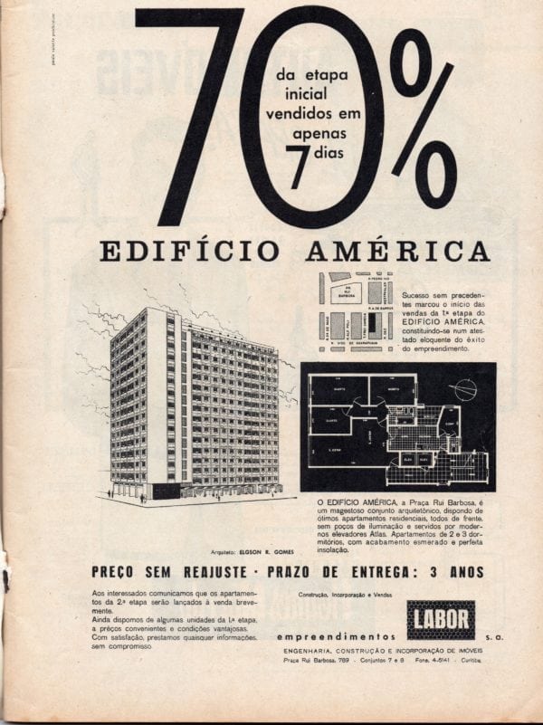 Anúncio de venda dos apartamentos do Edifício América em 1960.