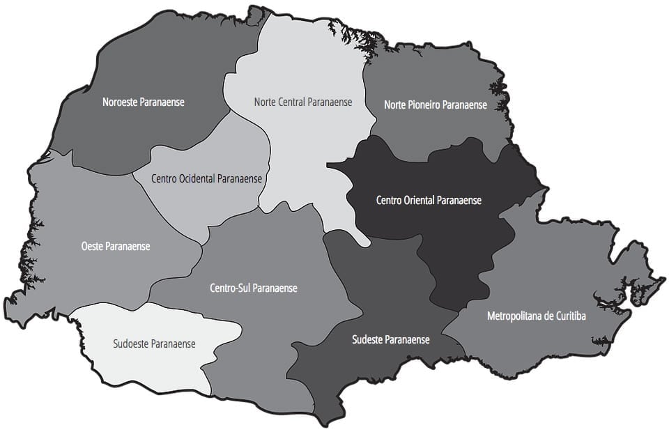 Mapa das mesorregiões do estado do Paraná