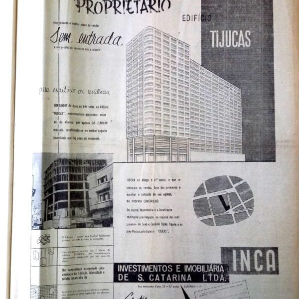 Anúncio de venda das unidades do Bloco 1 do Edifício Tijucas em 1955.