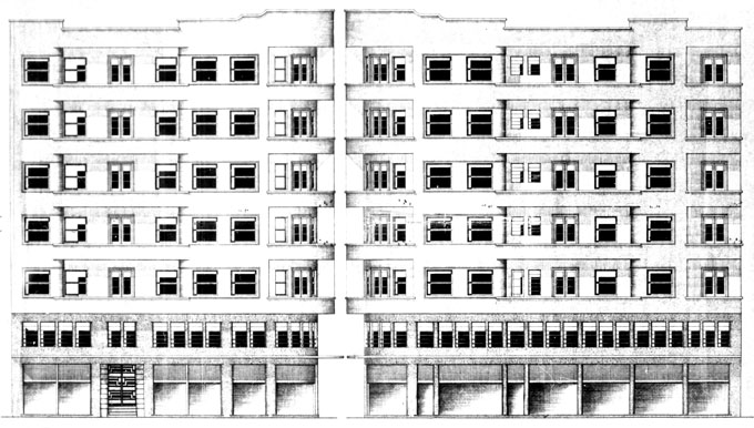 Fachada frontal do Edifício José Carvalho de Oliveira. Fonte: Alvará n.° 3.759, de 31/3/1939 - PMC