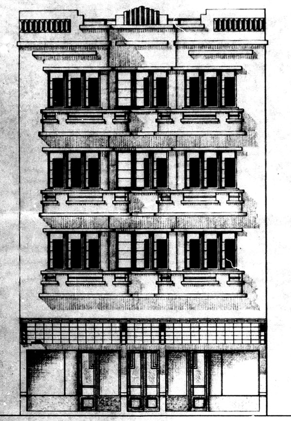 Fachada frontal do Edifício Loureiro. 

Fonte: Alvará n.° 1.127, 
de 30/3/1935 - Prefeitura Municipal de Curitiba.